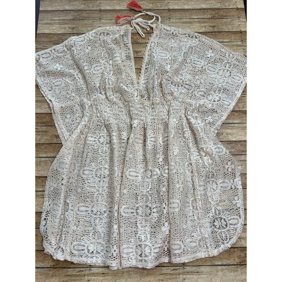 Xhilaration Crochet Cut Out Back Swim Cover Up Dress Off White L - Picture 1 of 4